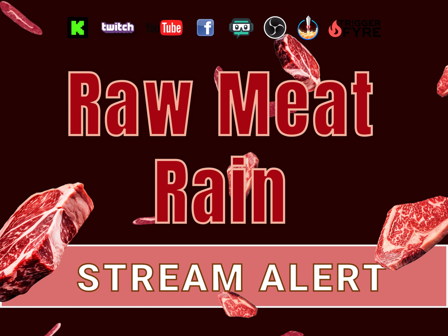 Raw Meat Rain Stream Alert - Full Screen Animated Overlay w/ Transparent Background - 1920x1080 - Instant Download - Steak Animation Effect