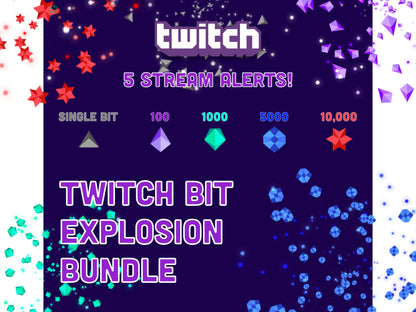 Twitch Cheer Alerts Bundle - 5 Bit Explosions! - Full Screen Animated Overlays with Transparent Background - Instant Download - Easy To Use!