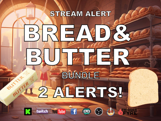 Bread & Butter Stream Alert Bundle - Two Fun Food Animations - Full Screen Overlays w/ Transparent Background - 1920x1080 - Instant Download