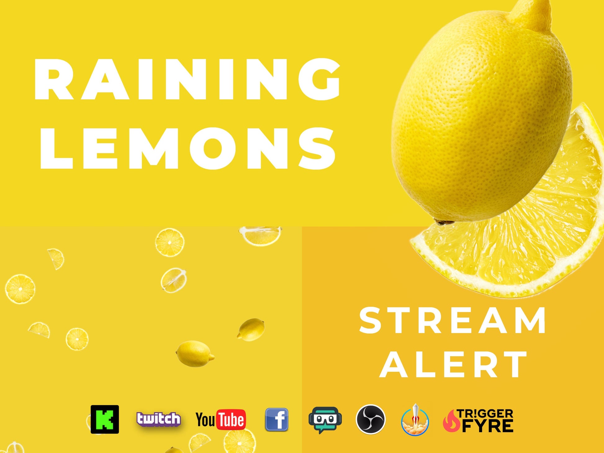 Raining Lemons Stream Alert - Full Screen Animated Citrus Overlay w/ Transparent Background - 1920x1080 - Instant Download - Easy To Use!