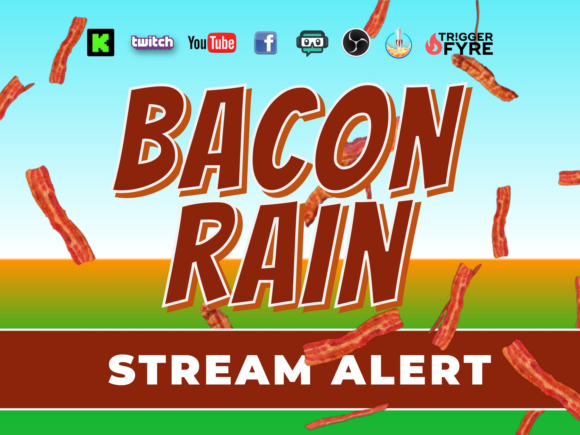 Bacon Rain Stream Alert - Full Screen Animated Overlay with Transparent Background - Breakfast Food Animation - Instant Download - 1920x1080