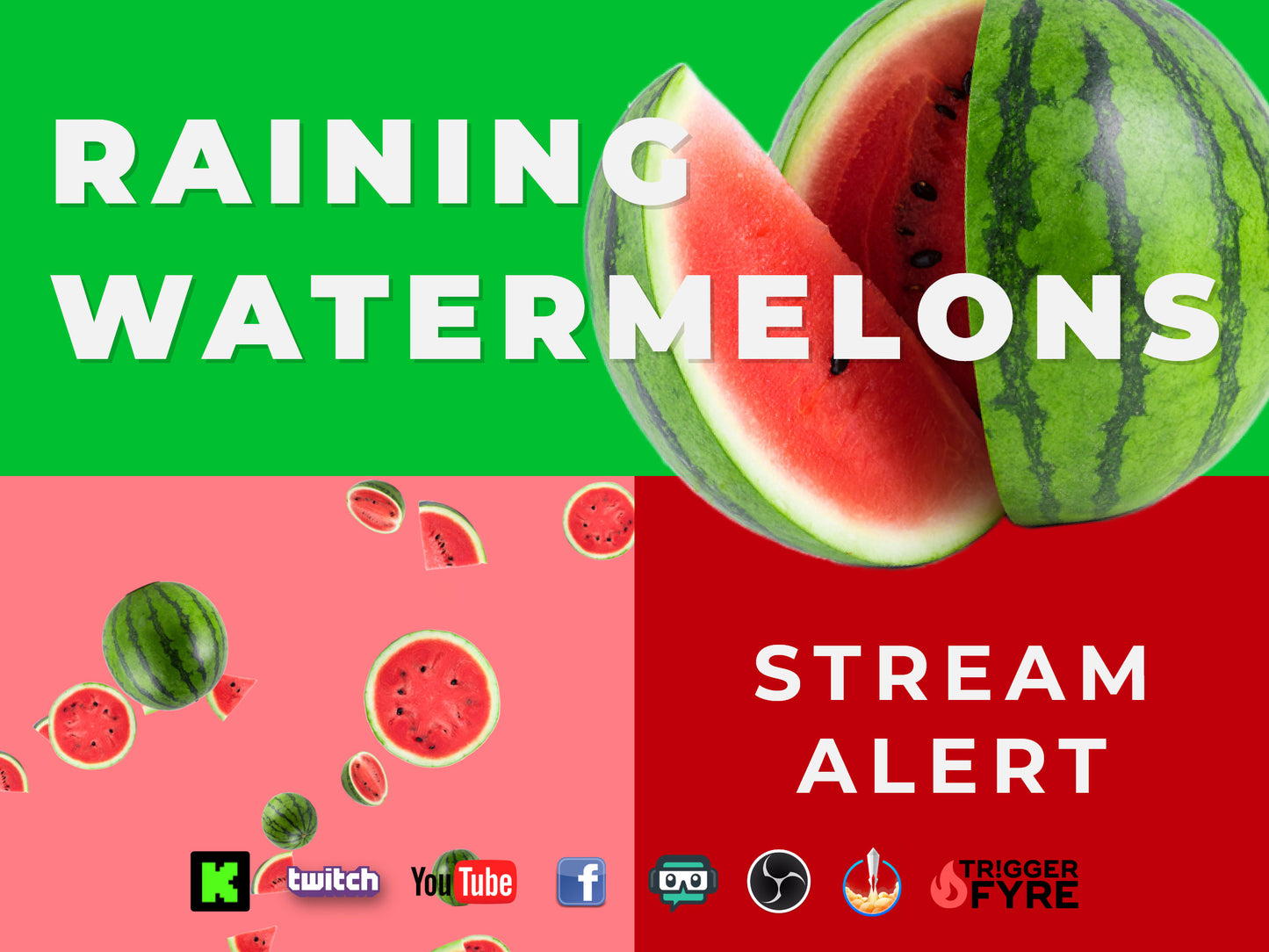 Watermelon Rain Stream Alert - Animated Melon Drop Overlay w/ Transparent Background - Full Screen 1920x1080 - Instant Download - Easy Setup