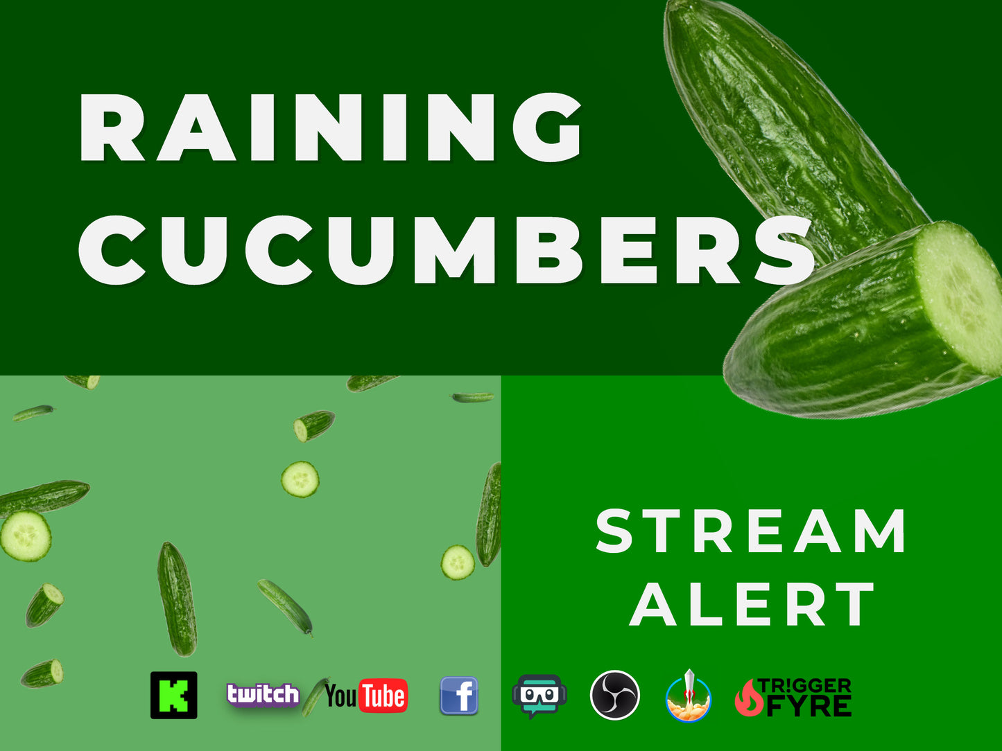 Raining Cucumbers Stream Alert - Full Screen Animated Overlay with Transparent Background - 1920x1080 - Instant Download - Food Stream Asset