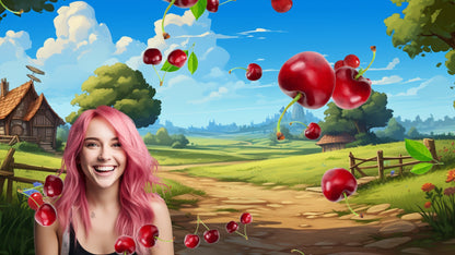 Raining Cherries Stream Alert - Red Cherry Drop Animated Overlay with Transparent Background - 1920x1080 Full Screen - Instant Download