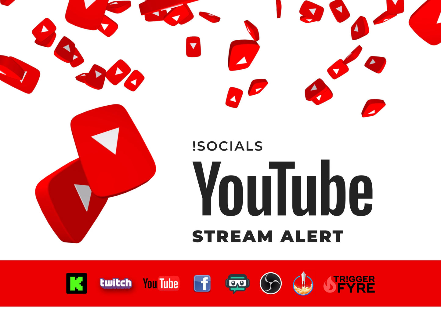 Youtube Logo Stream Alert - !Socials Full Screen Animation w/ Transparent Background - 1920x1080 - Instant Download - Animated OBS Overlay