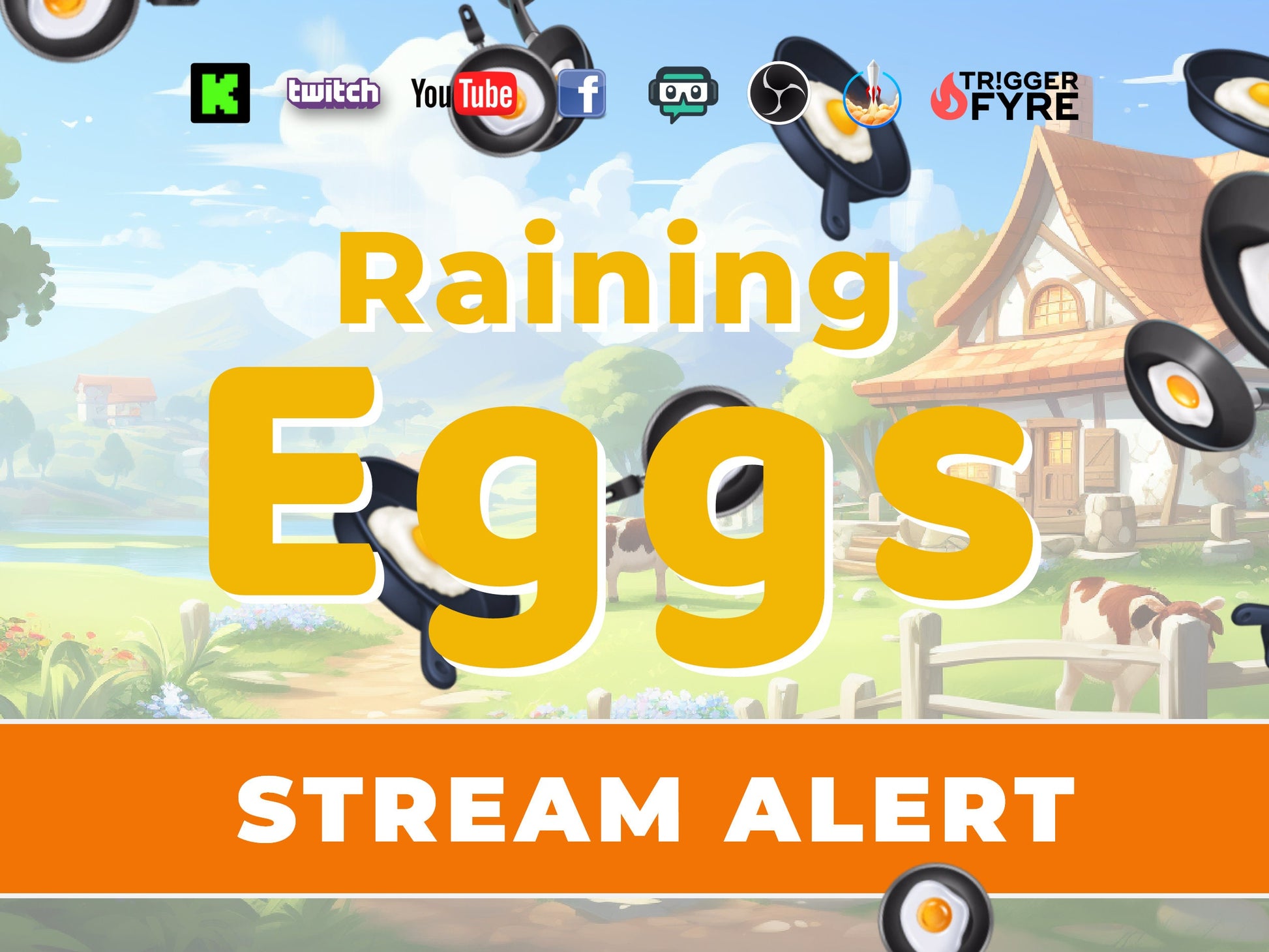 Fried Egg Stream Alert - Raining Eggs Animation - Full Screen Animated Overlay with Transparent Background - 1920x1080 - Instant Download