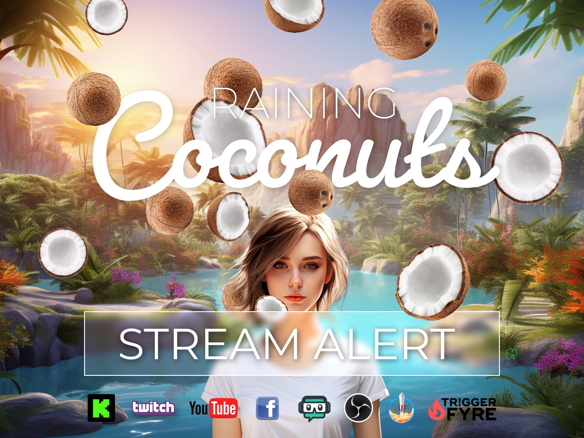 Coconut Rain Stream Alert - Animated Nut Drop Overlay with Transparent Background - Full Screen 1920x1080 - Instant Download - Easy to Use!