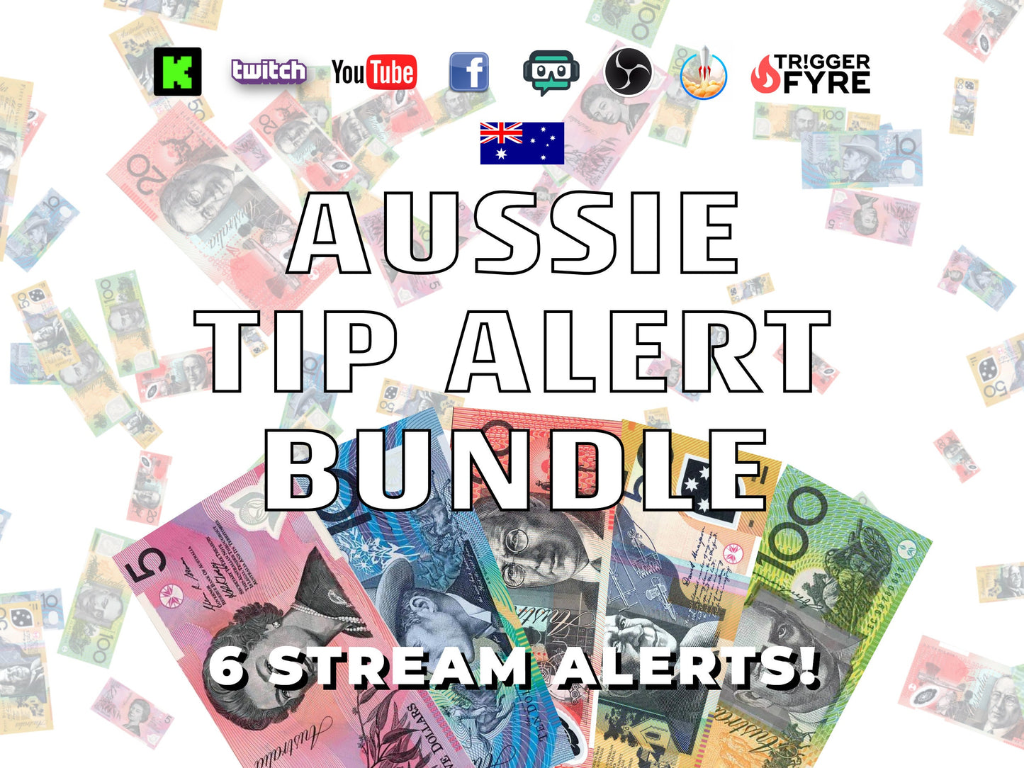 Aussie Tip Stream Alert Bundle - 6 Full Screen Animated Overlays for Australian Donations - Transparent Background - Instant Download