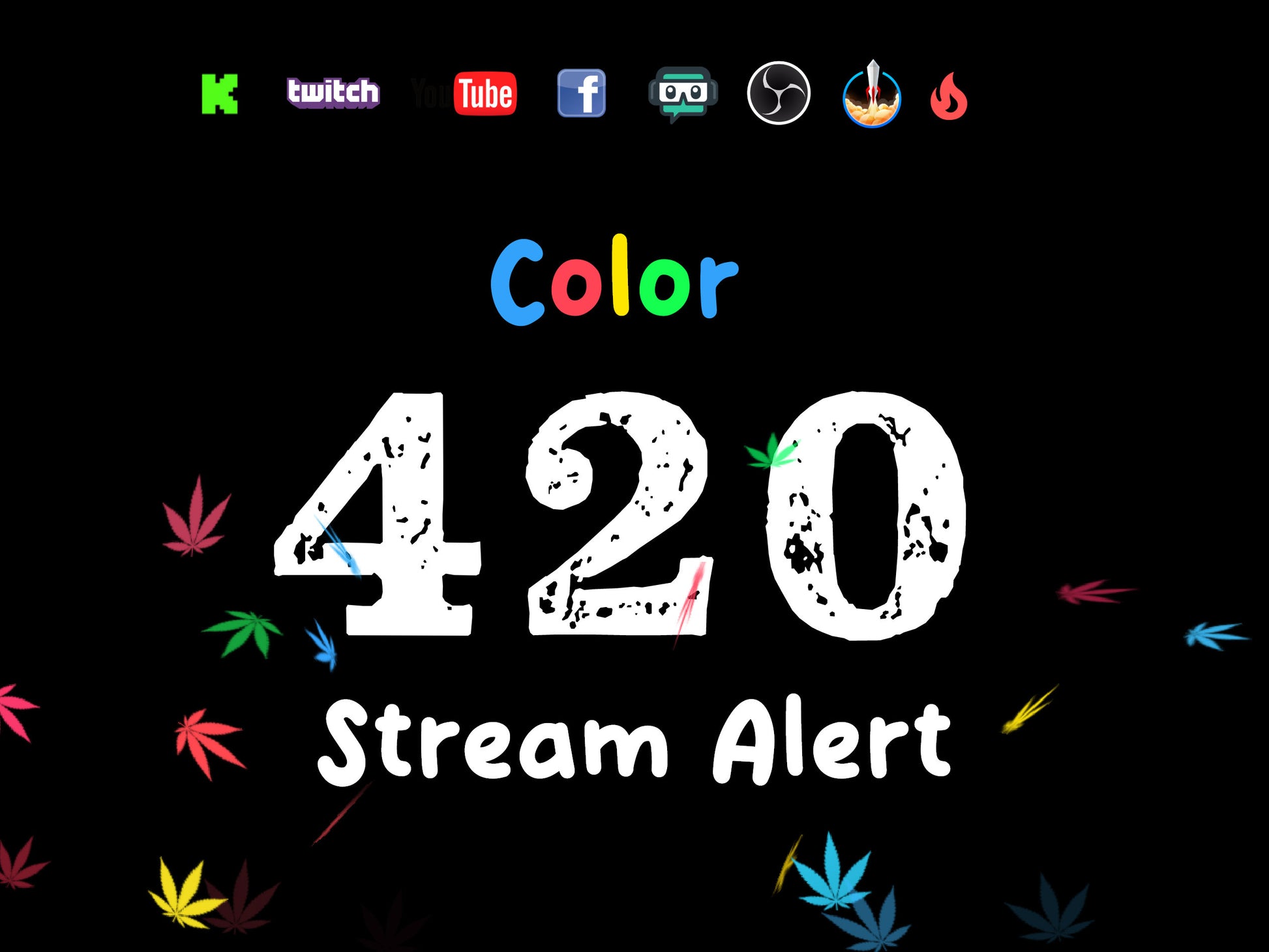 Colorful 420 Stream Alert - Groovy Floating Weed Animated Overlay - Full Screen with Transparent Background - 1920x1080 - Instant Download