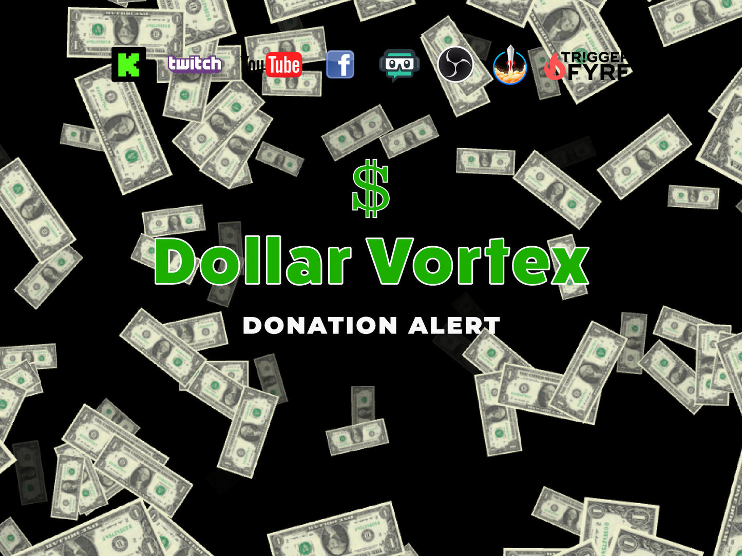 Dollar Vortex Donation Animation - Dono Stream Alert - Full Screen Animated Overlay w/Transparent Background - Instant Download - 1920x1080