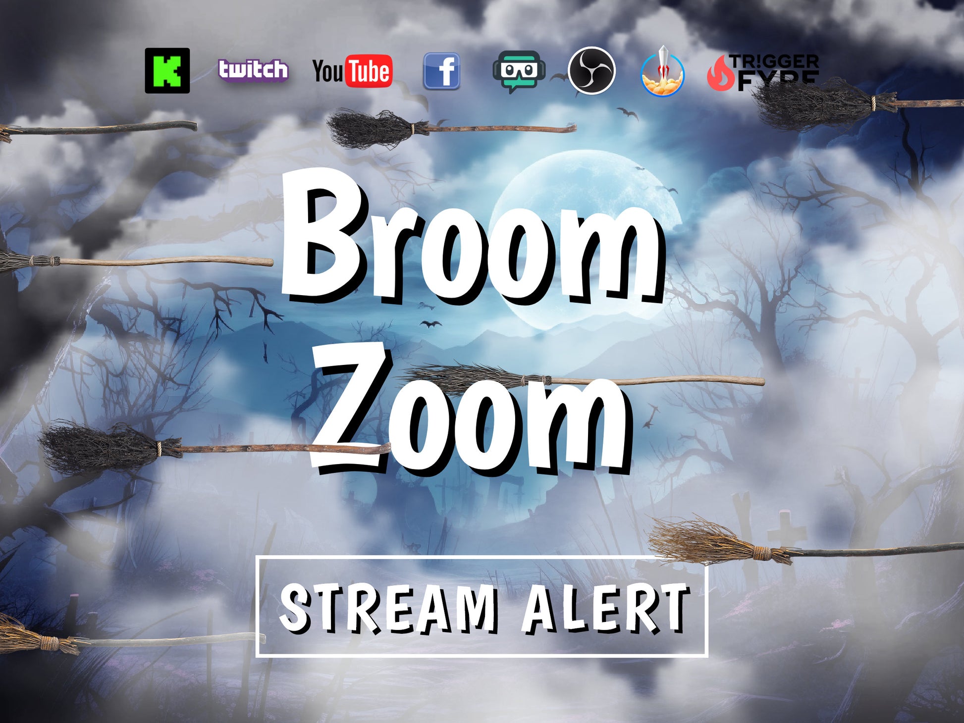 Broom Zoom Stream Alert - Witch Brooms Flying Effect - Full Screen Animated Overlay w/ Transparent Background - Instant Download - 1920x1080