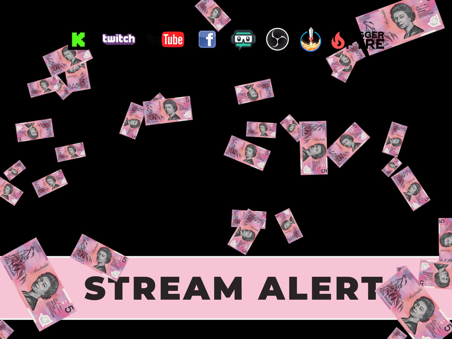 Aussie Stream Donation Alert - Australian Five Dollar Tip Rain Animation - Full Screen Overlay w/ Transparent Background - Instant Download