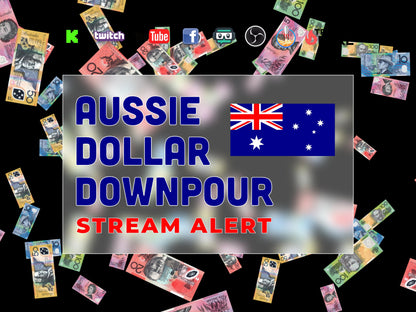 Aussie Dollar Downpour Animated Tip Alert - Donation Animation - Full Screen Stream Overlay with Transparent Background - Instant Download