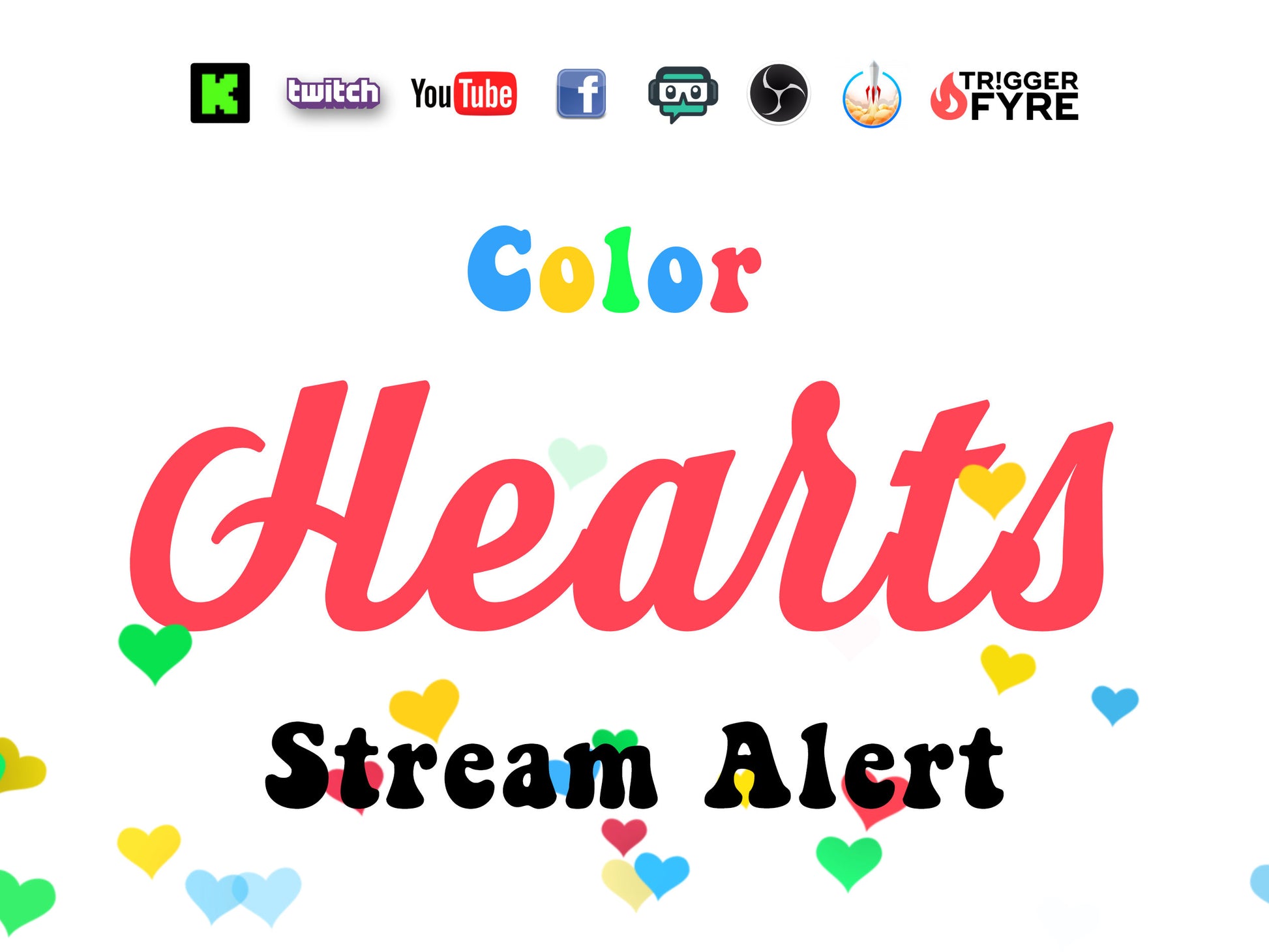 Color Hearts Stream Alert - Cute Floating Animated Overlay w/ Transparent Background - Full Screen 1920x1080 - Instant Download - Fun Effect