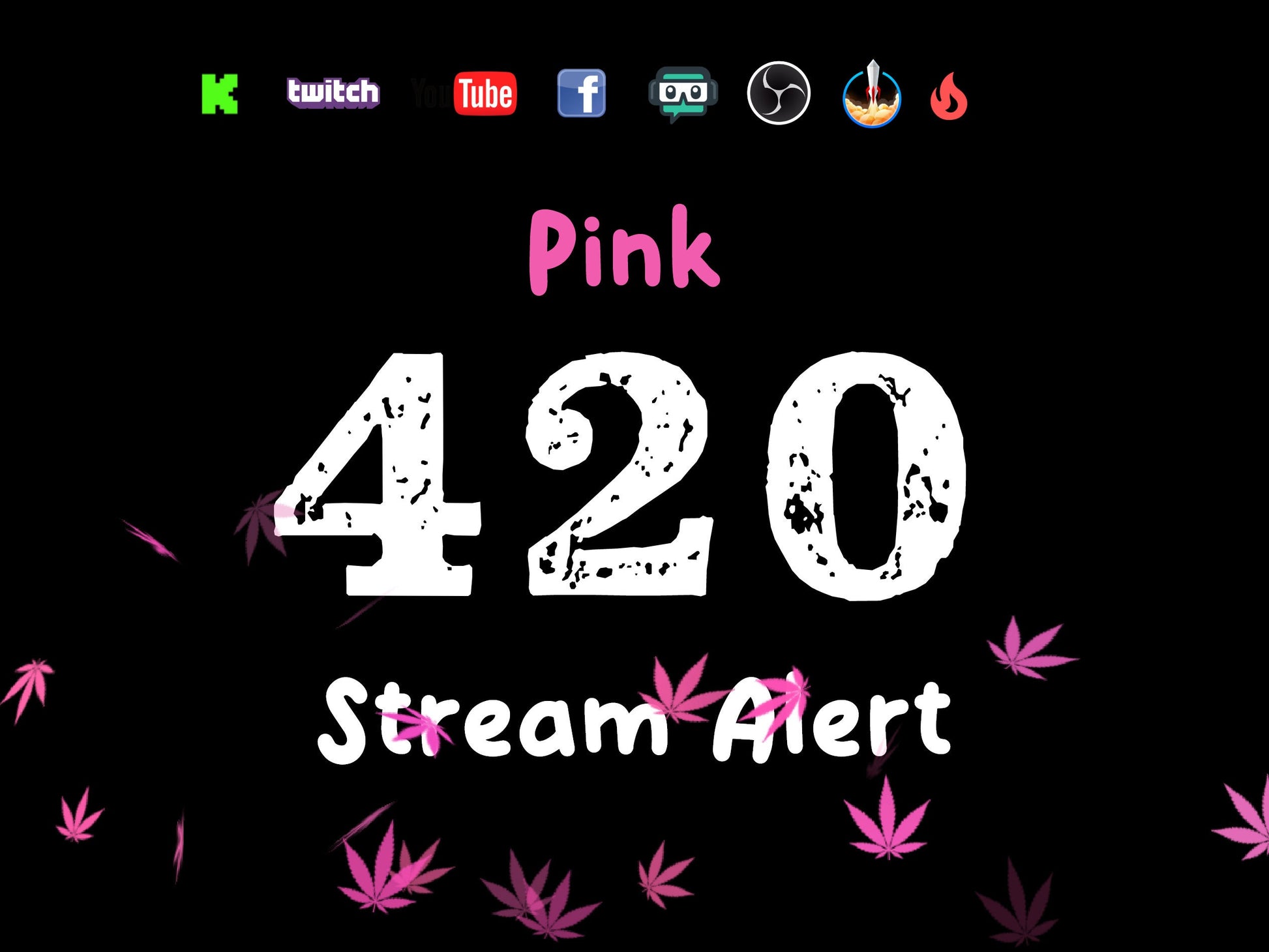 Pink 420 Stream Alert - Cute Floating Weed Leaves Animated Overlay - Full Screen with Transparent Background - 1920x1080 - Instant Download