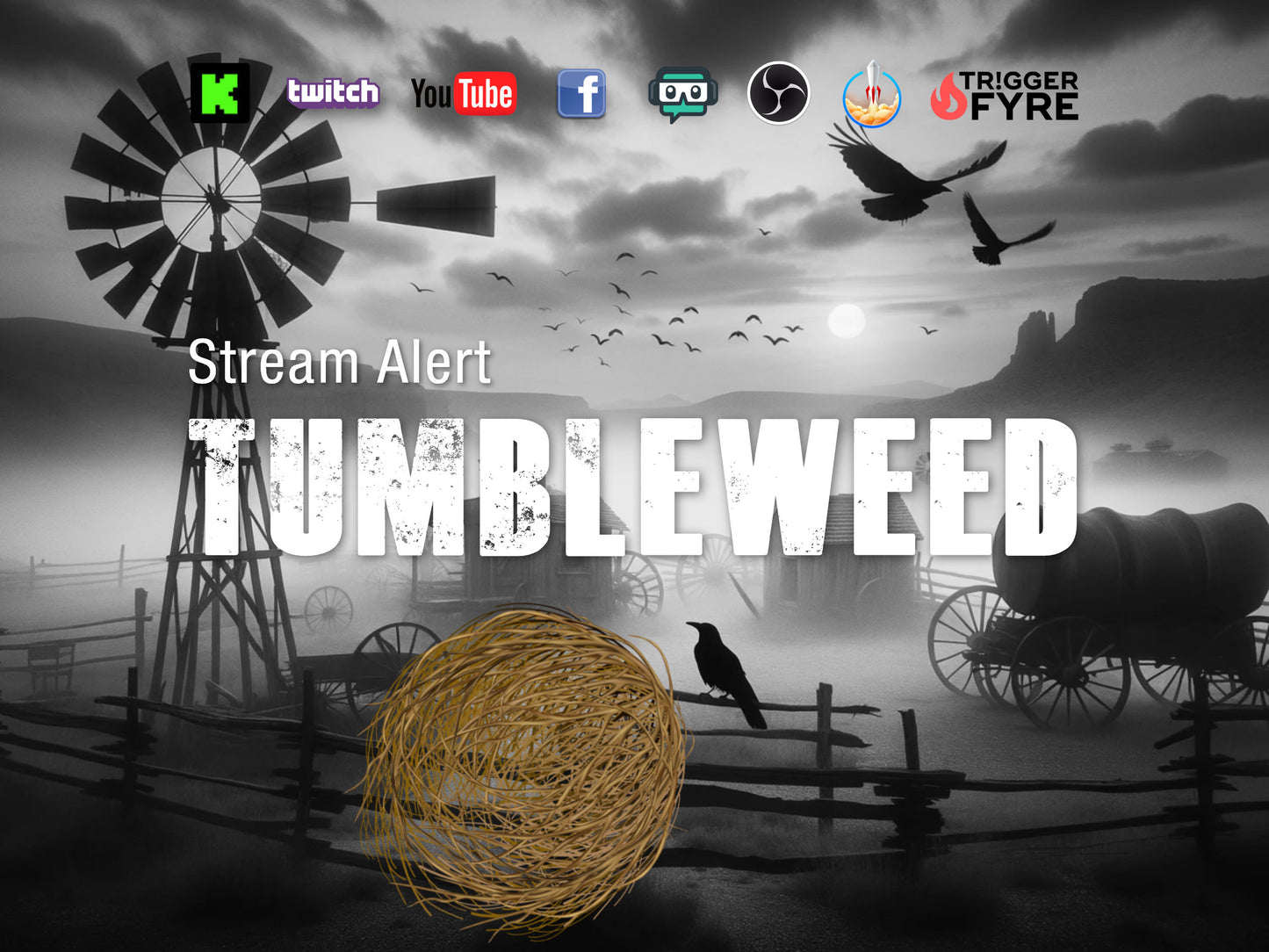 Tumbleweed Stream Alert - Full Screen Animated Overlay w/ Transparent Background - 1920x1080 - Instant Download - Funny Channel Point Redeem