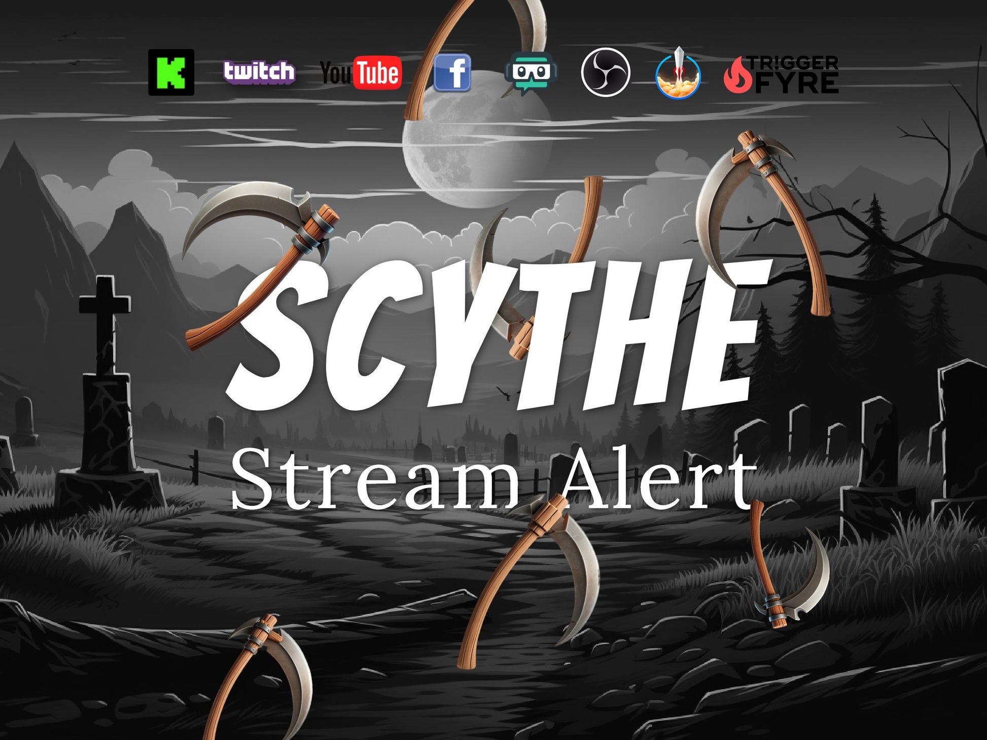 Scary Scythe Stream Alert - Full Screen Animated Horror Overlay w/ Transparent Background - Halloween Effect - Instant Download - 1920x1080