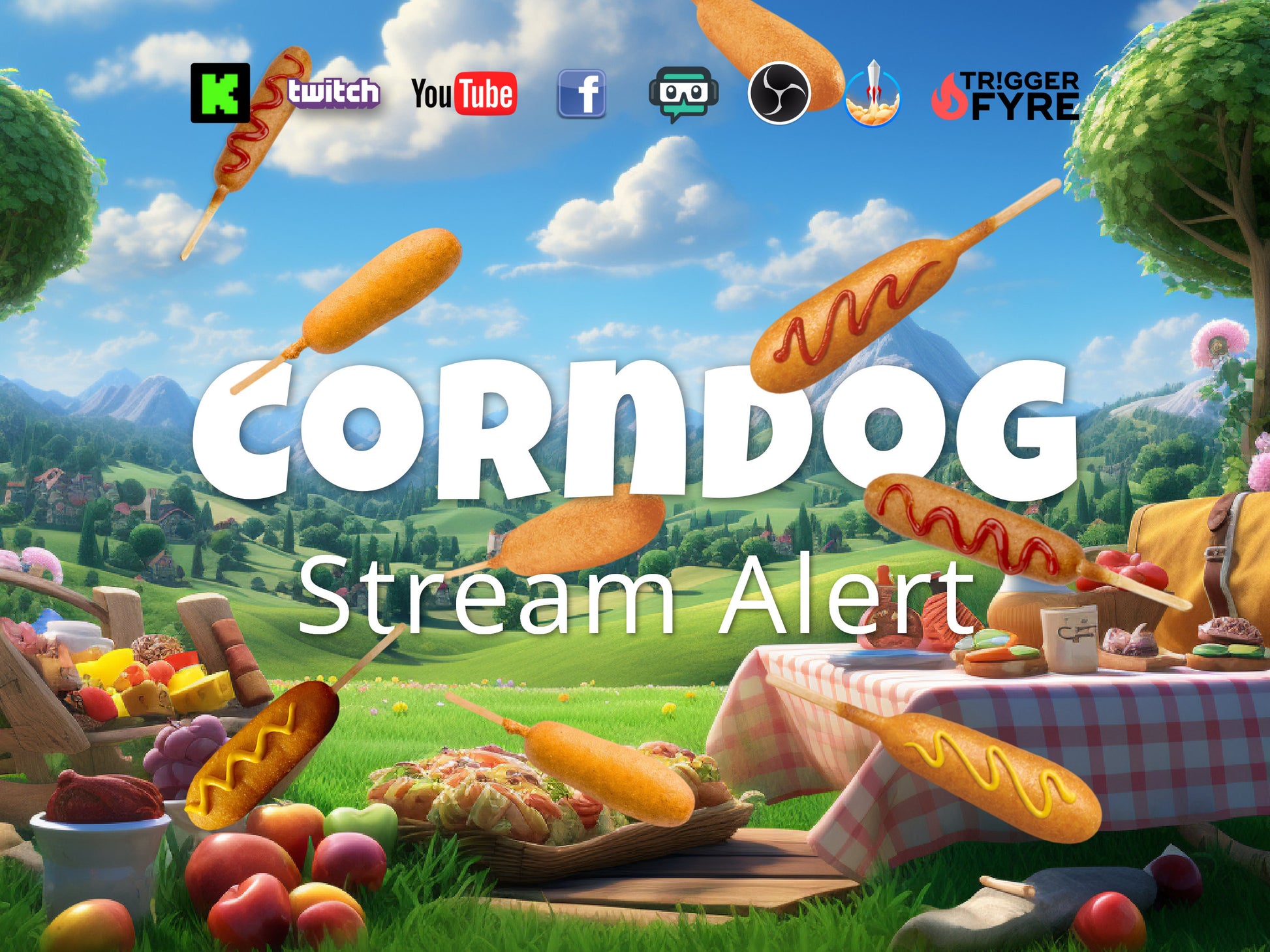 Corndog Rain Stream Alert - Full Screen Animated Overlay with Transparent Background - 1920x1080 - Snack for Streamers - Instant Download