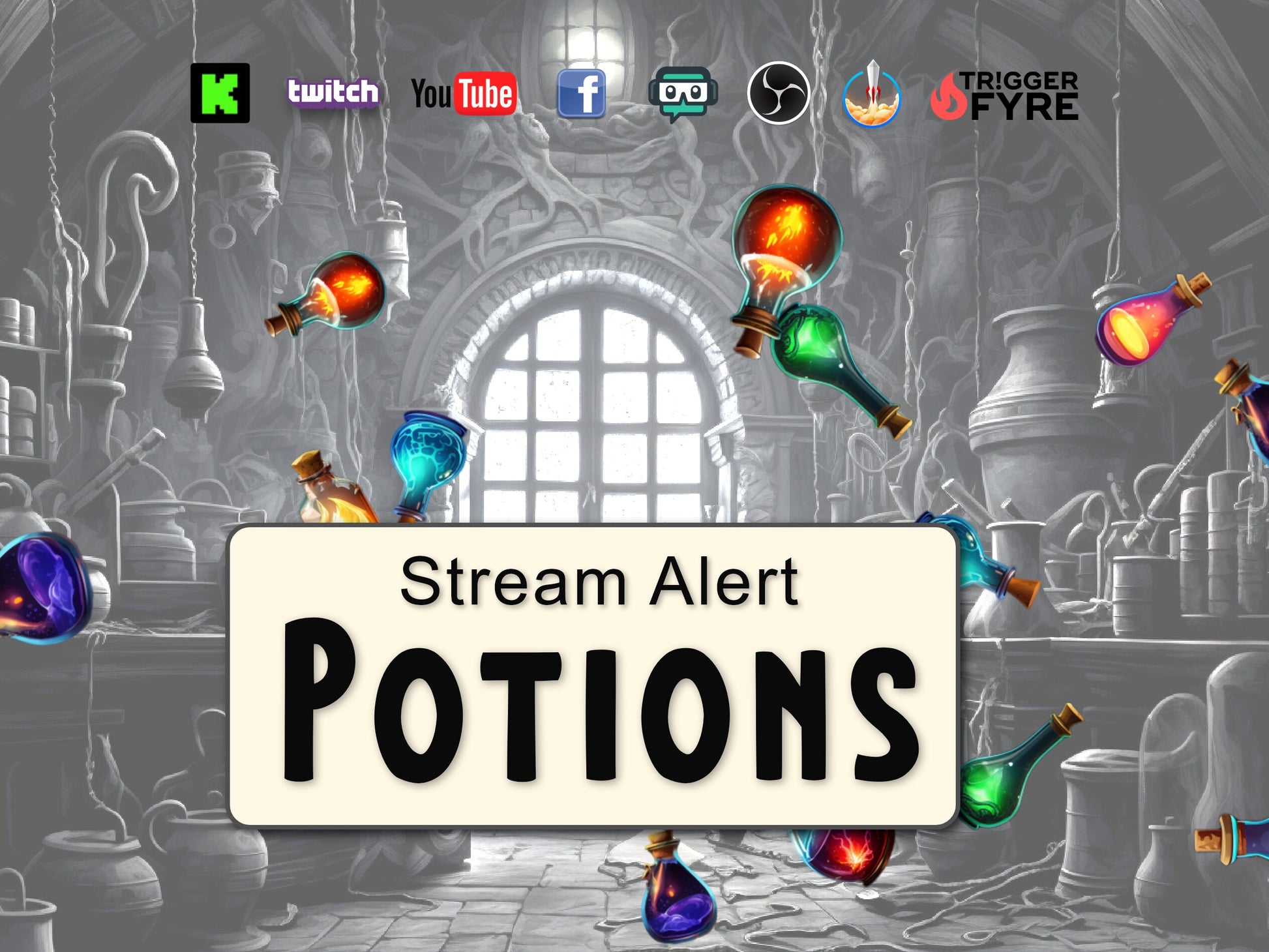 Potions Stream Alert - Animated Halloween Overlay with Transparent Background - Full Screen 1920x1080 - Instant Download - Spoopy Animation