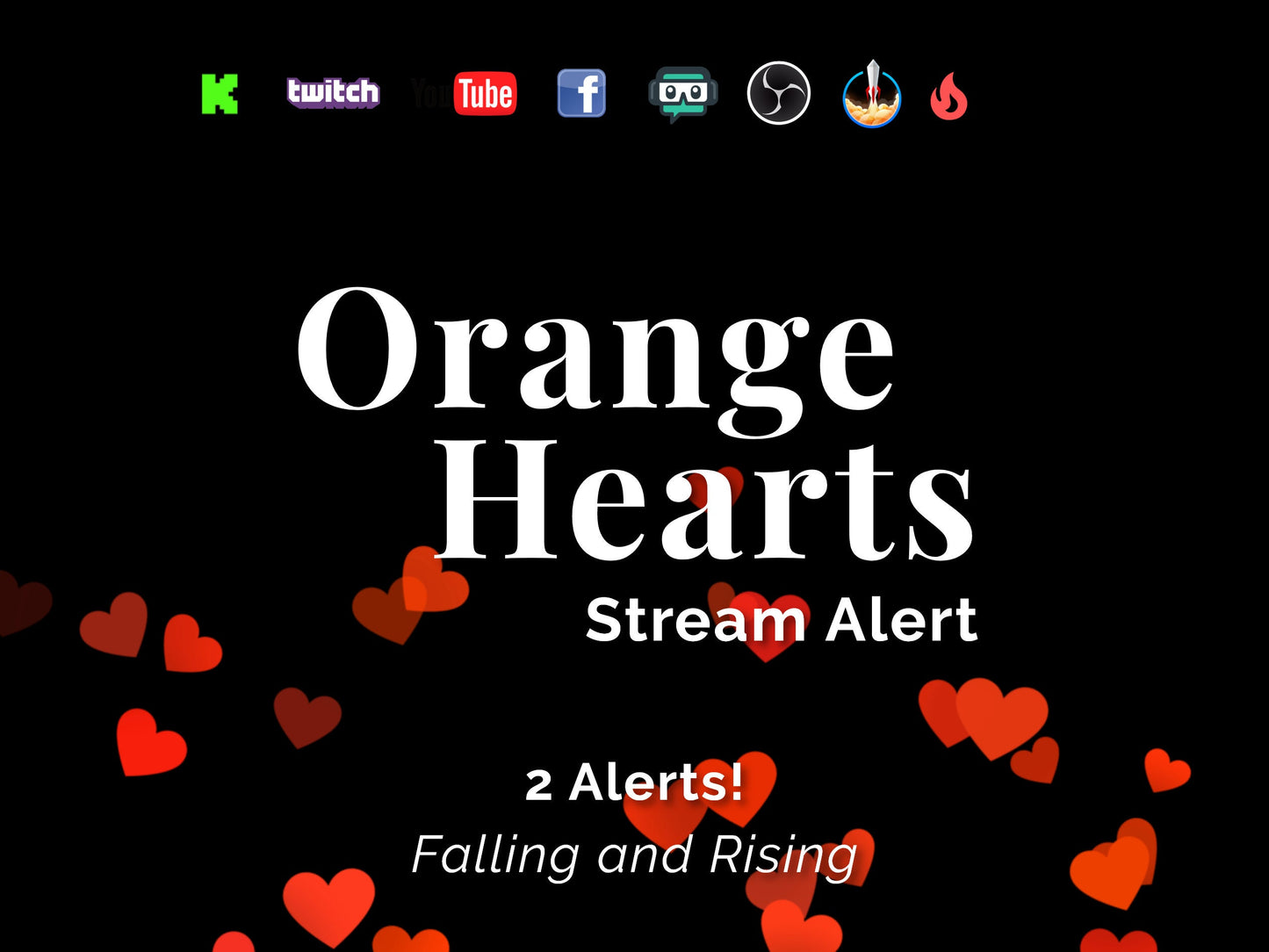 Orange Hearts Stream Alert - Full Screen 1920x1080 Animated Overlay w Transparent Background - Instant Download - Tutorial for Use Included