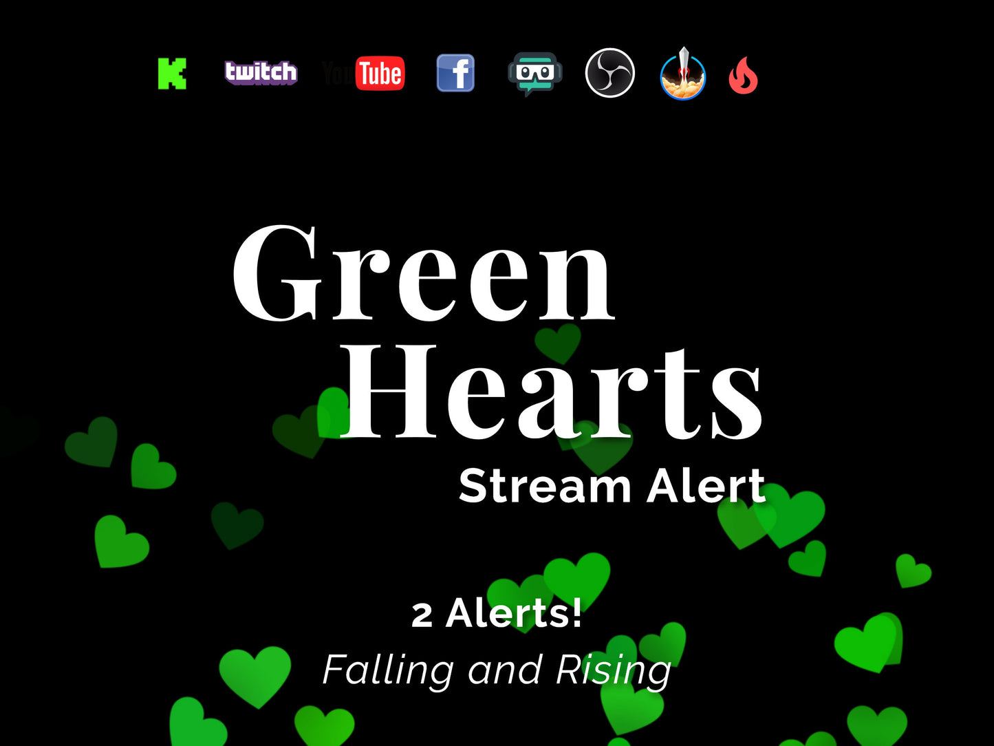 Green Hearts Stream Alert - Full Screen Animated Overlay w Transparent Background - 1920x1080 - Instant Download - Cool New Follower Effect