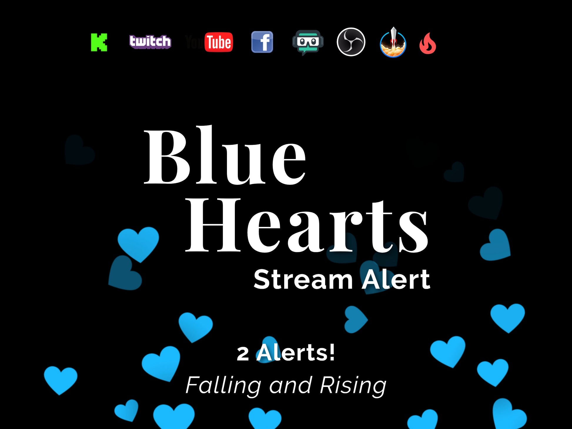 Blue Hearts Stream Alert - Full Screen Animated Overlay w Transparent Background - 1920x1080 - Instant Download - Fun and Easy To Set Up!