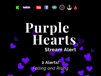 Purple Hearts Stream Alert - Full Screen Animated Overlay w Transparent Background - 1920x1080 - Instant Download - Includes Two Fun Effects