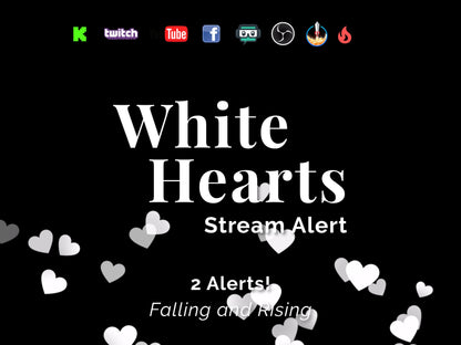 White Hearts Stream Alert - Full Screen Animated Overlay w Transparent Background - 1920x1080 - Instant Download - Includes Two Cute Effects