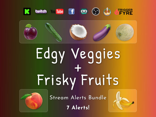 Stream Alert Bundle - Edgy Veggies & Frisky Fruits - 7 Full Screen Animated Overlays w Transparent Background - 1920x1080 - Instant Download