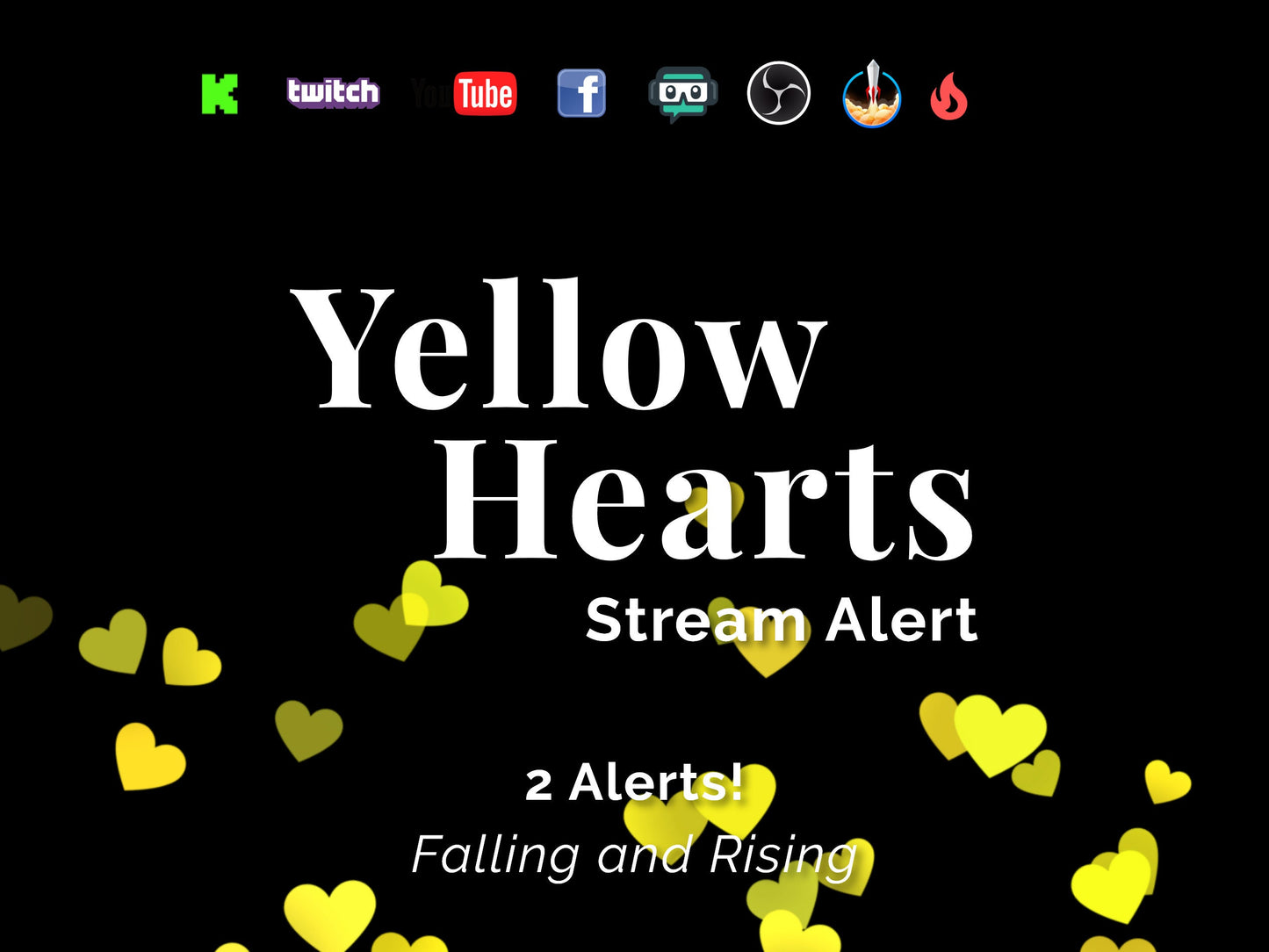 Yellow Hearts Stream Alert - Full Screen Animated Overlay w Transparent Background - 1920x1080 - Instant Download - Fun New Follower Effect!