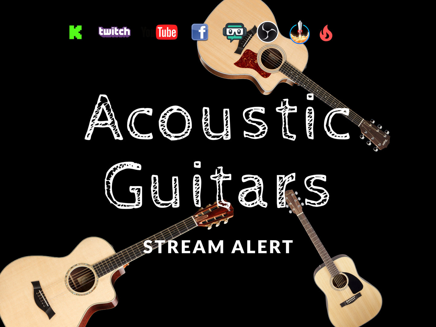 Acoustic Guitars Stream Alert - Full Screen Animated Overlay with Transparent Background - 1920x1080 - Instant Download - Tutorial Included