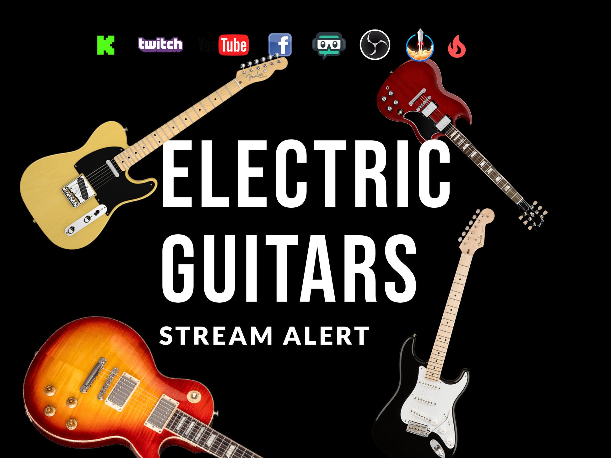 Electric Guitars Stream Alert - Full Screen Animated Overlay with Transparent Background - 1920x1080 - Instant Download - Fun & Easy To Use!