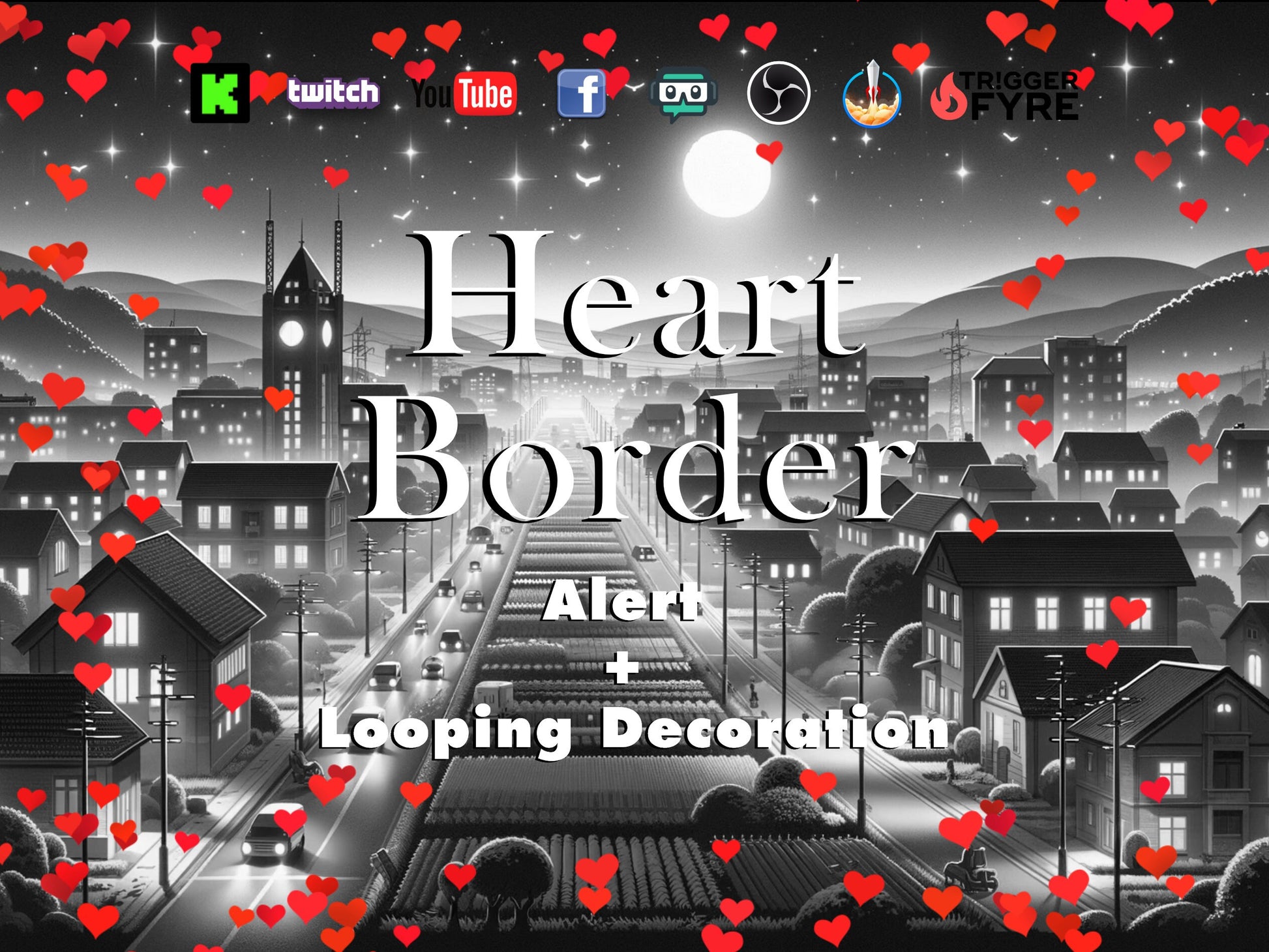 Heart Border Stream Effect Bundle - 2 Animated Overlays - Alert & Looping Decoration w Transparent Background - Instant Download - 1920x1080