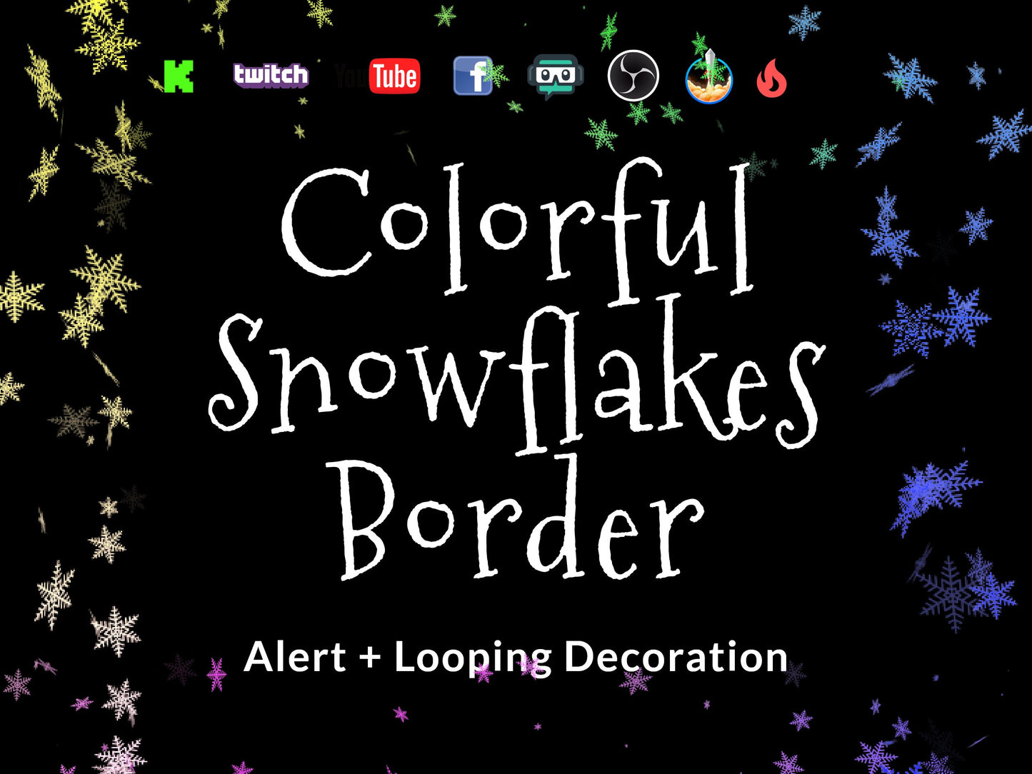 Colorful Snowflakes Border Bundle - 2 Effects - Stream Alert & Looping Decoration - Animated Overlay with Transparent Background - 1920x108