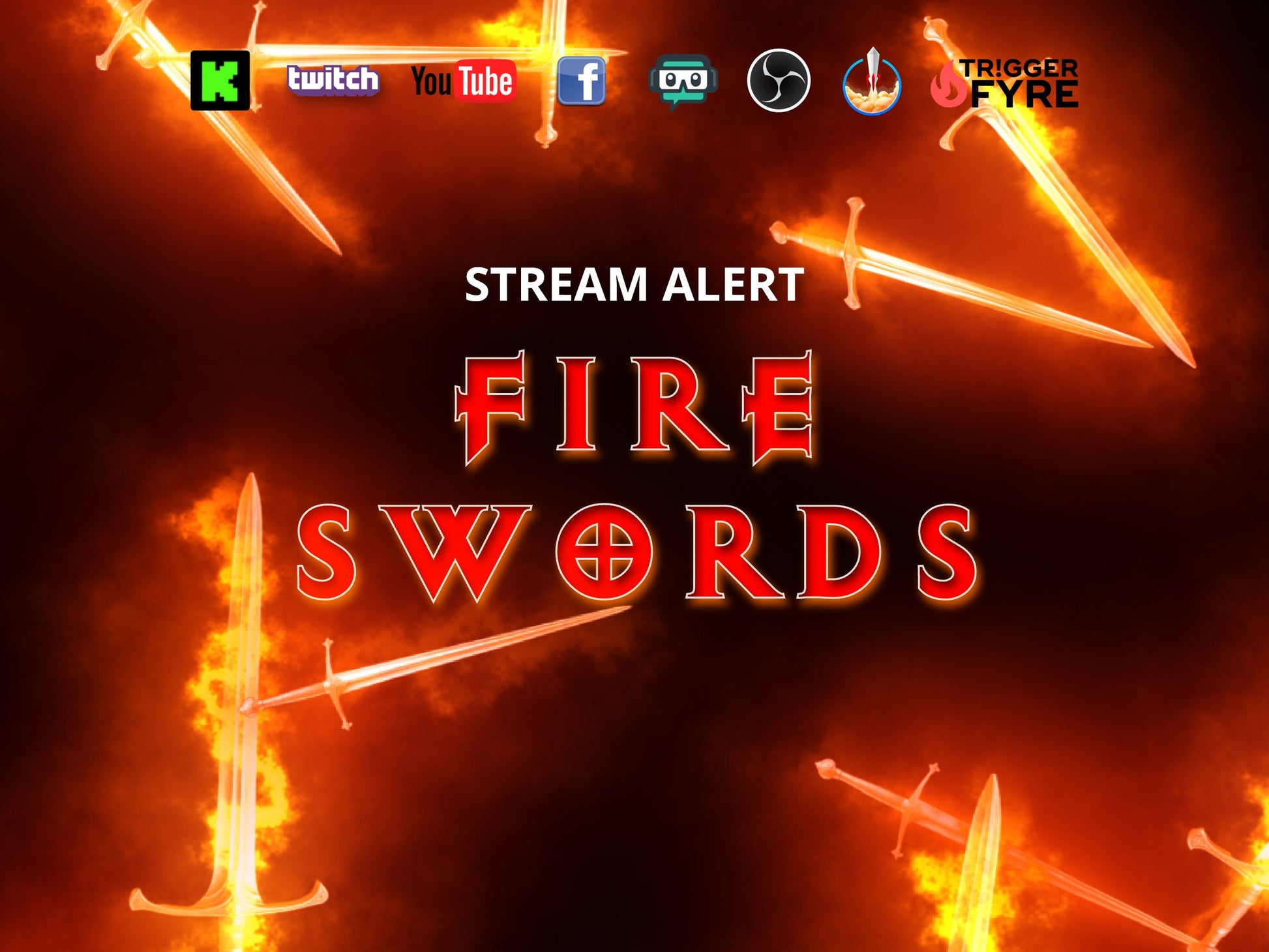 Fire Swords Stream Alert - Full Screen Animated Overlay - Transparent Background - 1920x1080 - Instant Download - Easy To Setup & Fun To Use