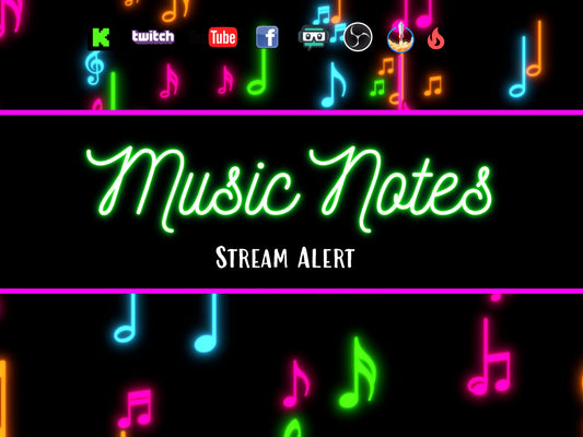 Neon Music Notes Stream Alert - Full Screen Animated Overlay with Transparent Background - 1920x1080 - Instant Download - Dance Party Effect