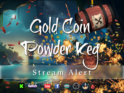 Gold Coin Powder Keg Donation Alert - Full Screen Animated Stream Overlay with Transparent Background - 1920x1080 - Instant Download - Sound