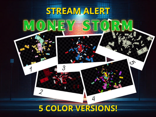 Money Storm Stream Alert Bundle - 5 Full Screen Donation Effects with Transparent Background - 1920x1080 Animated Overlay - Instant Download