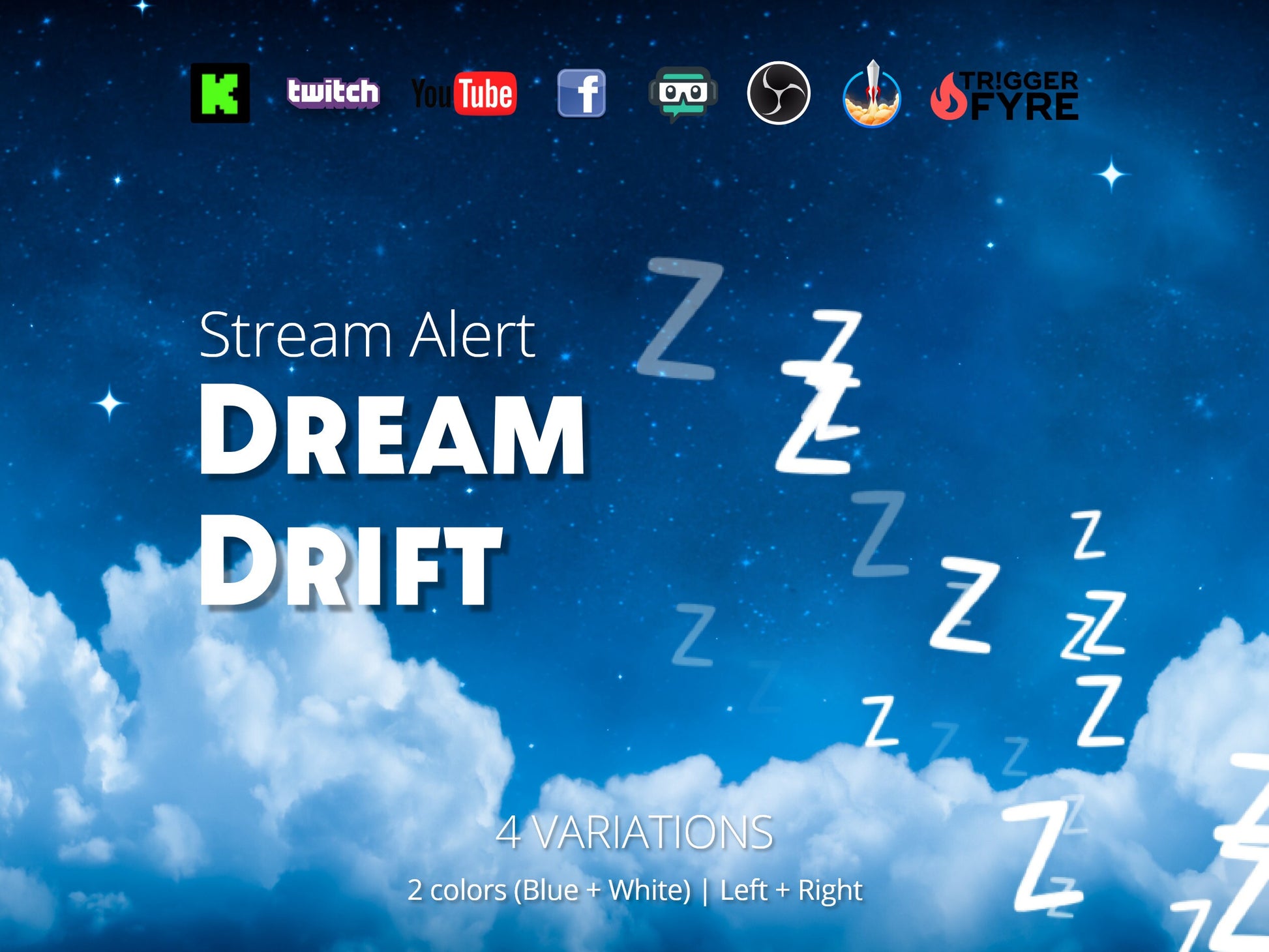 Dream Drift Stream Alert - Full Screen Sleepy Effect w Transparent Background - 1920x1080 - Instant Download - 4 Animated Overlays Included