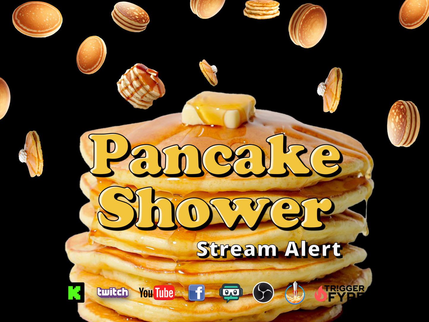 Pancake Shower Stream Alert - Full Screen Raining Flapjacks Effect - 1920x1080 Overlay with Transparent Background - Instant Download - Fun!