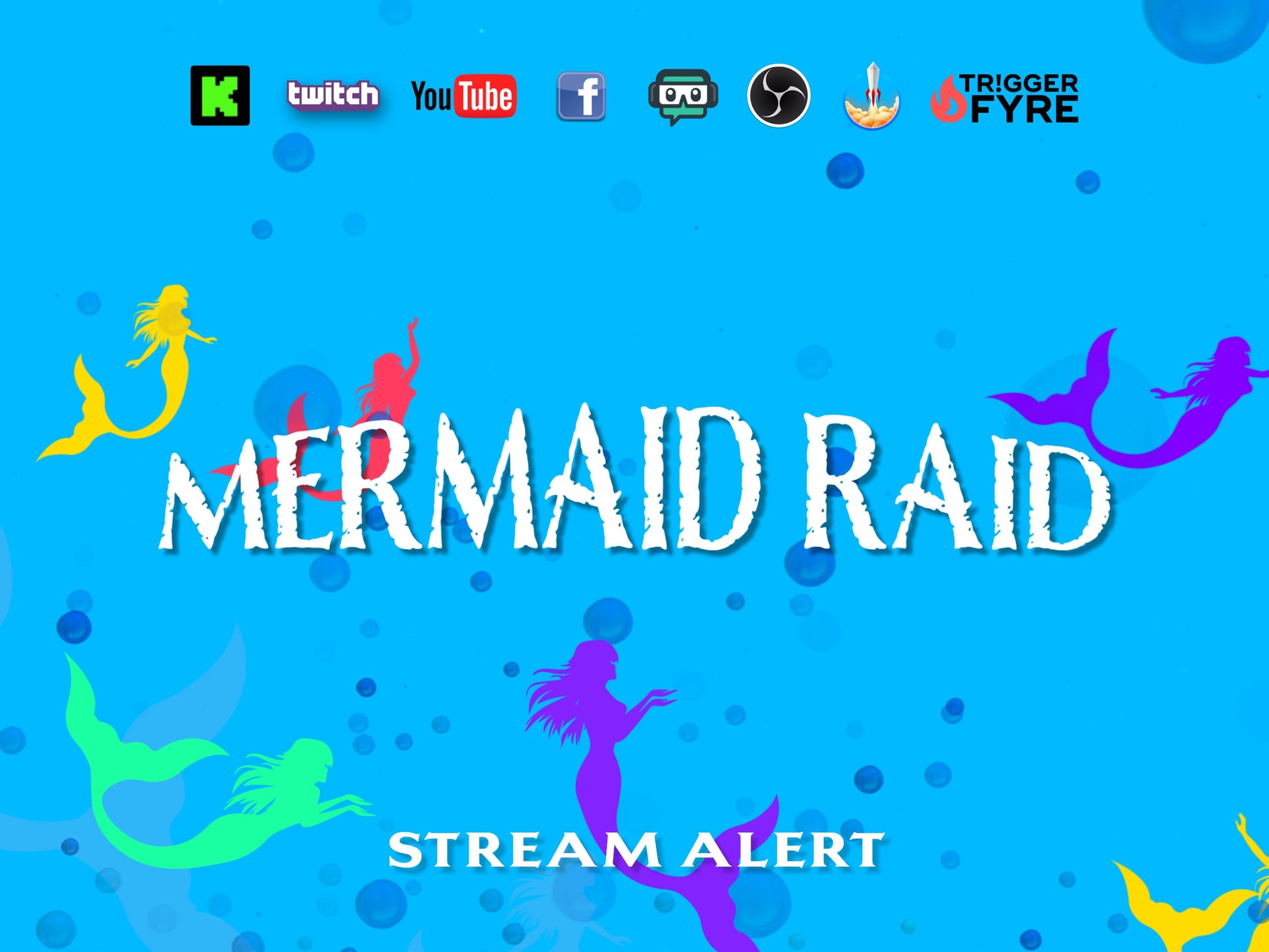 Mermaid Raid Stream Alert - Colorful Mermaids & Bubbles Effect - Full Screen Animated Overlay with Transparent Background - Instant Download